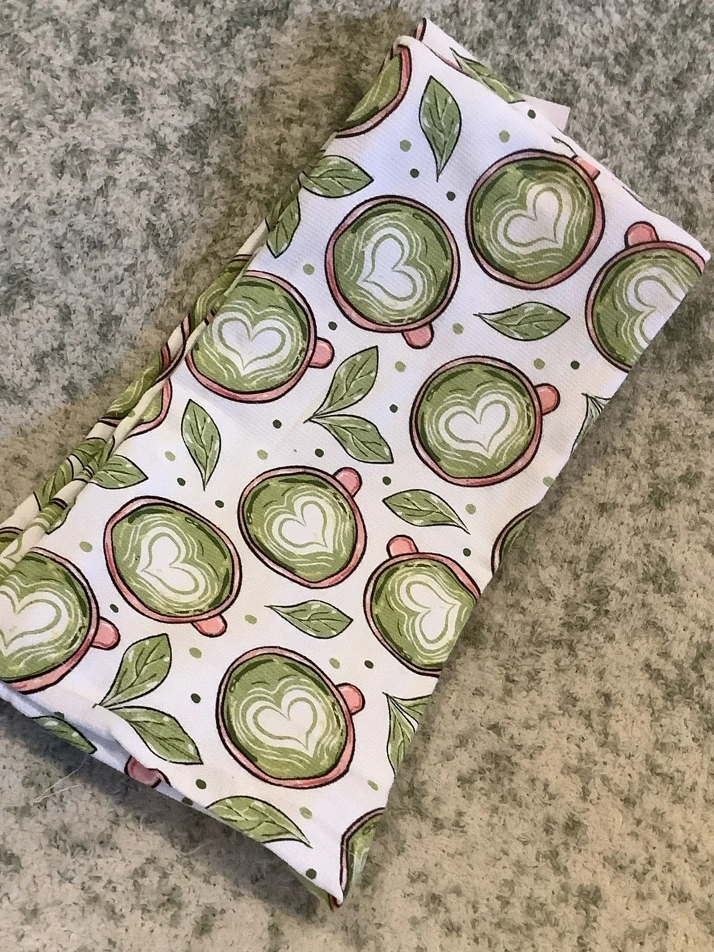 Bliss Green and Pink Matcha Latte Drinks Kitchen Towels Set of Two NWT Cotton